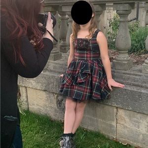 Dress, plaid, black, Christmas, kids